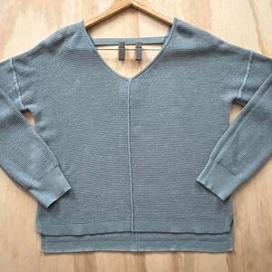 Hippie Rose Teal Textured V-Neck Sweater | Soft Knit Pullover | Size S